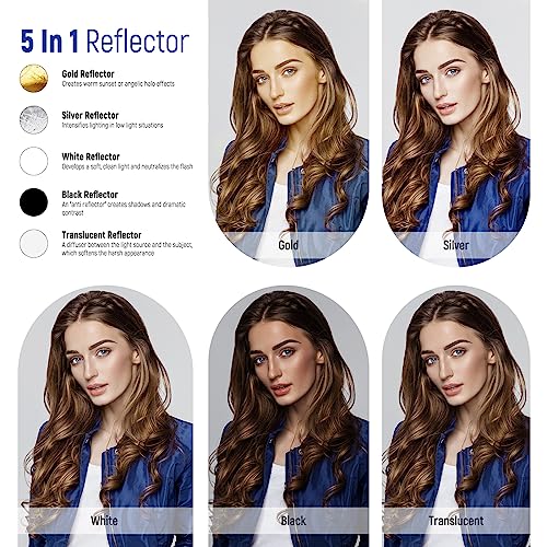 NEEWER 12"/30cm Light Reflector Light Diffuser 5 in 1 Collapsible Multi Disc with Bag - Translucent, Silver, Gold, White, and Black for Photography - size: 30cm