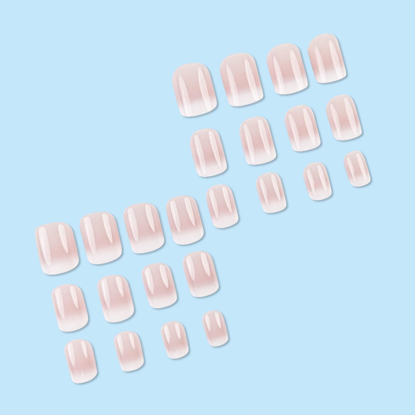 Short Press on Nails Square Fake Nails Ombre Acrylic Nails Press ons Full Cover Glue on Nails Pink White Gradient Glossy False Nails with Cute Artificial Stick on Nails for Women Girls 24 Pcs