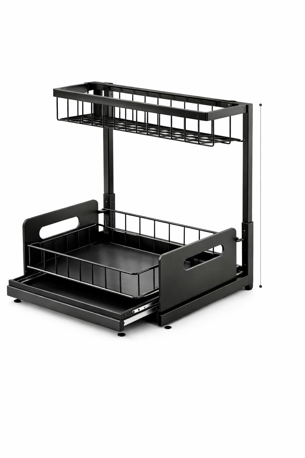 Under Sink Organizer 2 Tier Sliding Storage Rack – Carbon Steel Pull Out Cabinet Shelf for Kitchen & Bathroom, Heavy Duty Metal Under Cabinet Organizer.