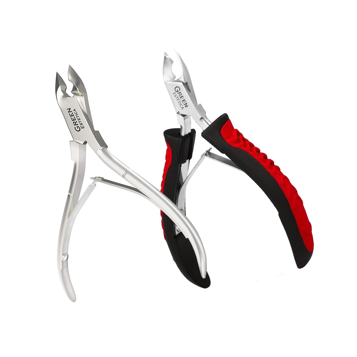 Professional Cuticle Trimmer & Premium Cuticle Nipper with Non-Slip Grip Handle– Stainless Steel Sharp Blades, Double Spring Manicure Pedicure Tools for Home & Salon Care (Black/Red & Silver)
