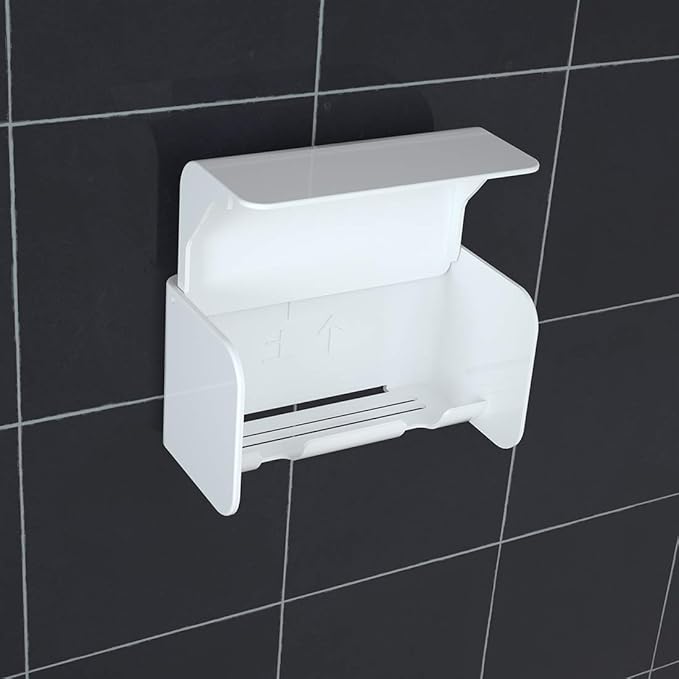 Toothbrush Holder Wall Mounted with Cover, Self Adhesive Toothbrushes Holder Perfect for Dorm Bathrooms and Shower, Holds 2 Toothbrushes