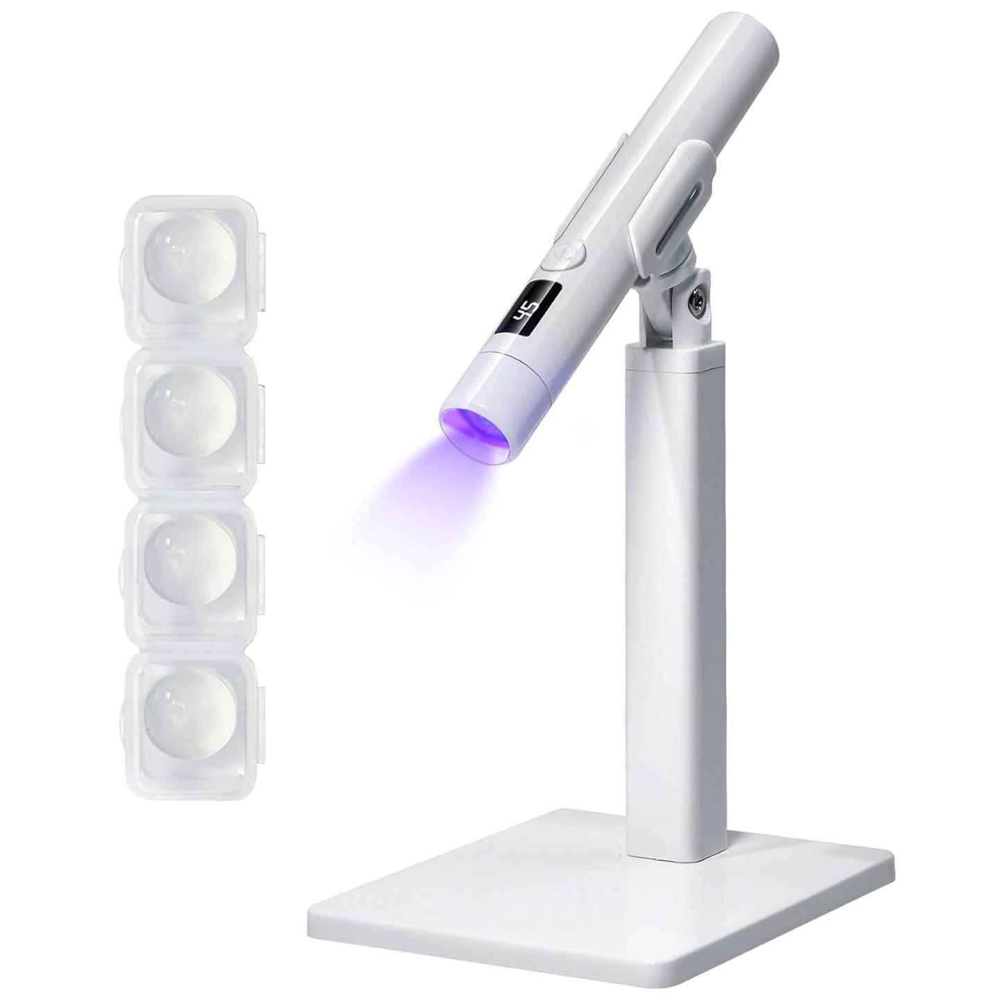 Keeyada Handheld UV Light with Stand and Nail Stamper Heads, 3W Portable LED Nail Lamp, Wireless Rechargeable USB Nail Dryer with Silicone Stamper, LCD Display Screen for Fast Curing Home DIY (White)
