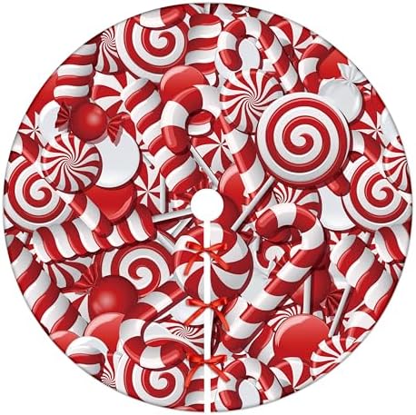 Sweet Candy Christmas Tree Skirt 36 Inch Soft Red Tree Skirt Xmas Tree Skirt Lollipop Christmas Trees Mat Winter Holiday Decoration