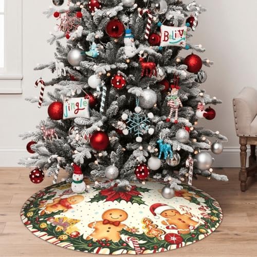 Gingerbread Man Christmas Tree Skirt 36 Inch Xmas Tree Mat Party Decor Supplies for Holiday Home Decorations