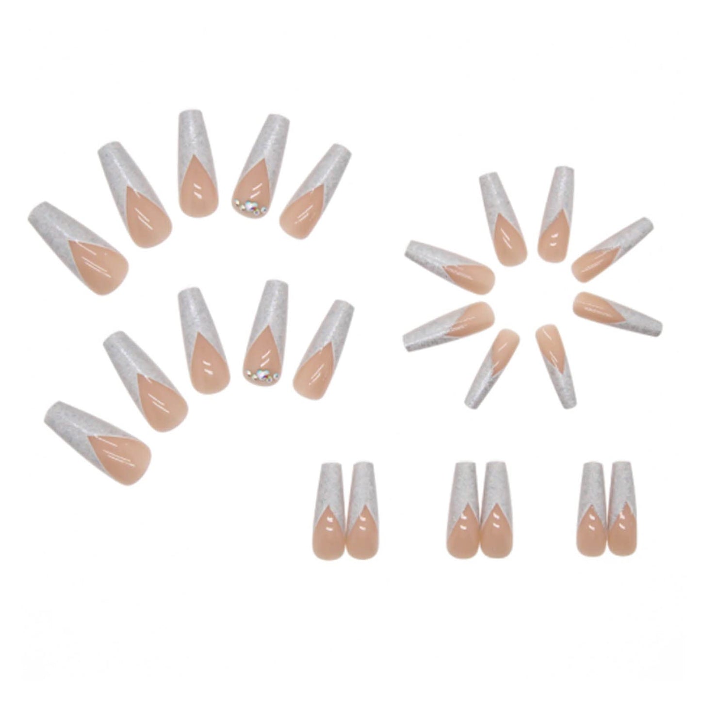 DANMANR Long Press on Nails Square French Fake Nails Full Cover Nude Acrylic False Nails for Women and Girls 24PCS (White Beige)