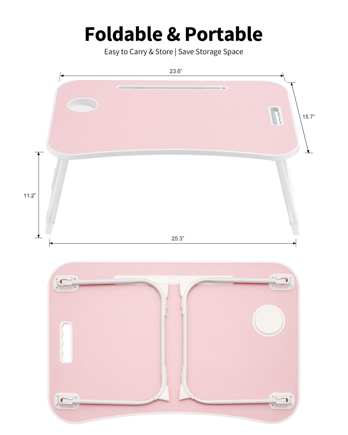 Ruxury Folding Lap Desk Bed Desk Laptop Table Tray, Breakfast Serving Tray, Portable & Lightweight Mini Table for Sofa Couch Floor - Pink