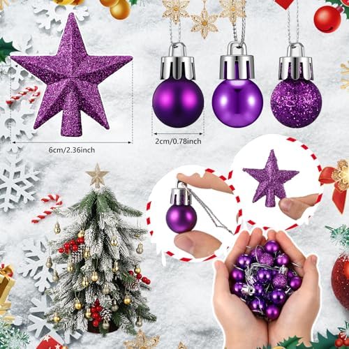 RoundFunny 25 Pcs Mini Christmas Balls Ornaments Set 0.79 Inch Christmas Day Ball Topper Star Tree Hanging Ornaments for Party Decoration(Purple)