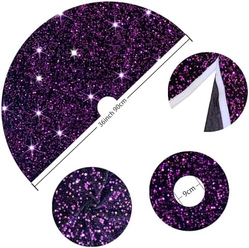 Decorated Xmas Tree Skirt 36 Inch Diameter Purple Sequined Velvet Fabric Decorations Personalized Shimmer Tree Cover Mat Sequin Glitter Tree Skirts for All Occasions Xmas Halloween Tree Decorations
