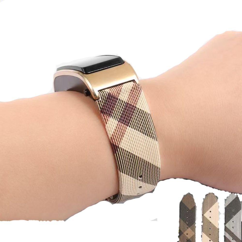 Compatible Watch Strap for Burberry, 14mm/16mm/18mm/20mm/22mm, Genuine Leather Replacement Band, Soft Breathable Fabric with Leather Lining, Free Installation Tool Kit (Beige, 14mm)