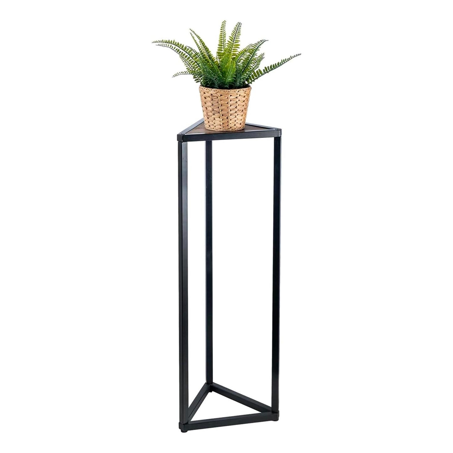 MyGift 36 Inch Tall Plant Stand Indoor - Modern Triangular Corner Plant Stand, Large Torched Wood and Black Metal Frame Plant Pot Pedestal Holder