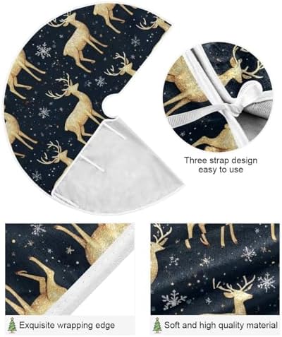 Pfrewn Christmas Gold Deer on Black Christmas Tree Skirt 48" Farmhouse Winter Mini Xmas Tree Skirts Mat for Welcome Holiday Party Supplies Rustic Ornaments Indoor Home Decor