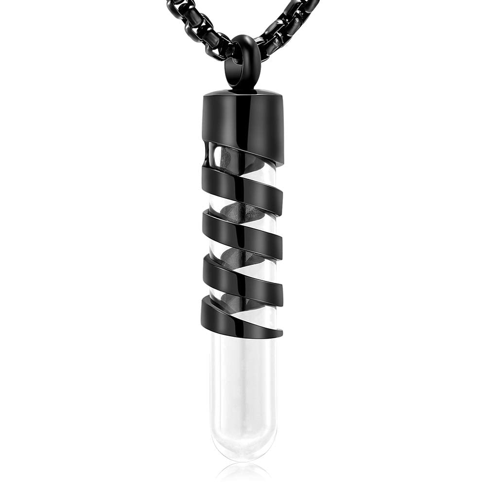 Oinsi Clear Glass Tube Cremation Urn Jewelry Ashes Holder Necklace Keepsake Memorial Pendant Including Box/Fill Kits (Black)