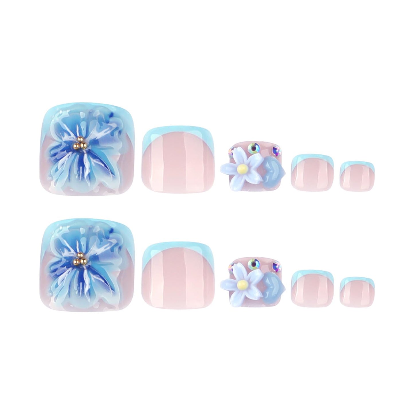 FIEONCIY Press on Toenails with Designs Acrylic Fake Nails for Toe Artificial False Nails with Charms Glue on Toe for Spring Summer Stick on Toenails for Women Girls(JP3817)