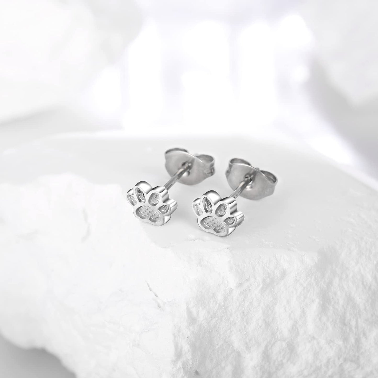 VOJO Implant Grade G23 Titanium Stud Earrings for Sensitive Ears Post Pierced Cartilage Lobe Earring Stud for Women (Silver Dog Paw)