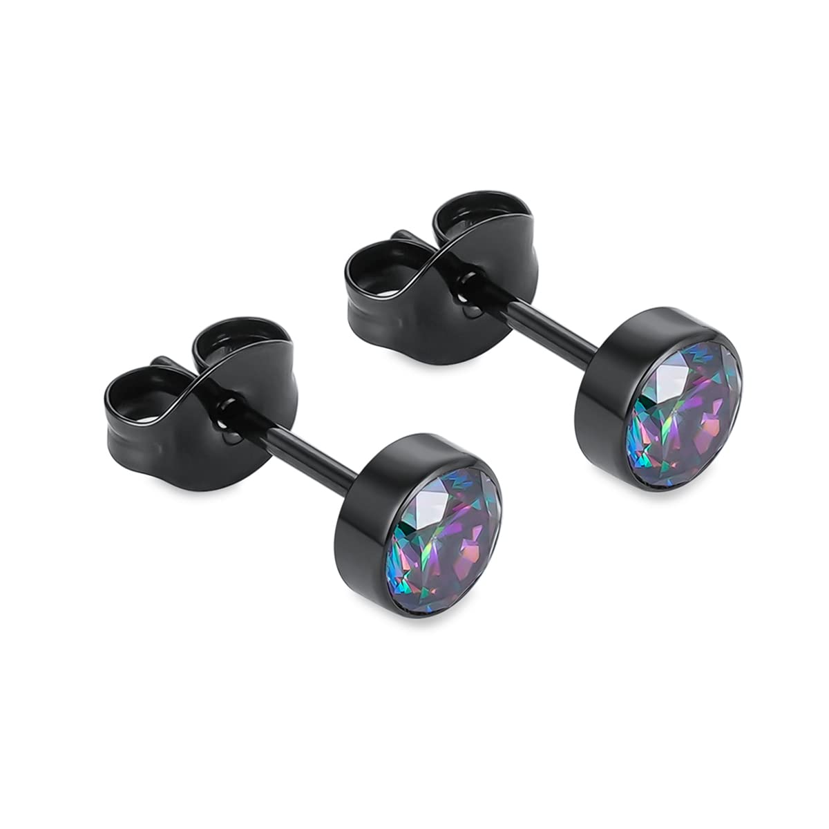 1 Pair Implant Grade Titanium Stud Earrings Set Hypoallergenic 3mm 4mm 5mm 6mm Cubic Zirconia G23 Titanium Earring Studs for Women Men for Sensitive Ear (5mm bezel black VM)