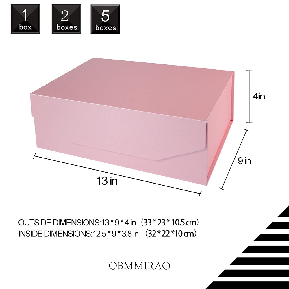 OBMMIRAO 1Pcs Pink 13x9x4 Inch Upgrade Hard Large Gift Box with Lid, Foldable Magnetic Gift Boxes,Groomsman Box Bridesmaid Proposal Box, Reusable Gift Boxes for Clothes