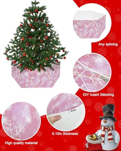 Christmas Snowflake Christmas Tree Collar Tree Box Stand Cover,Artificial/Pencil/Silm/Skinny Tree Ring 4 Packs Collapsible Tree Skirt for Christmas Xmas Tree,Gradient Marble Blush Pink 17"x10"