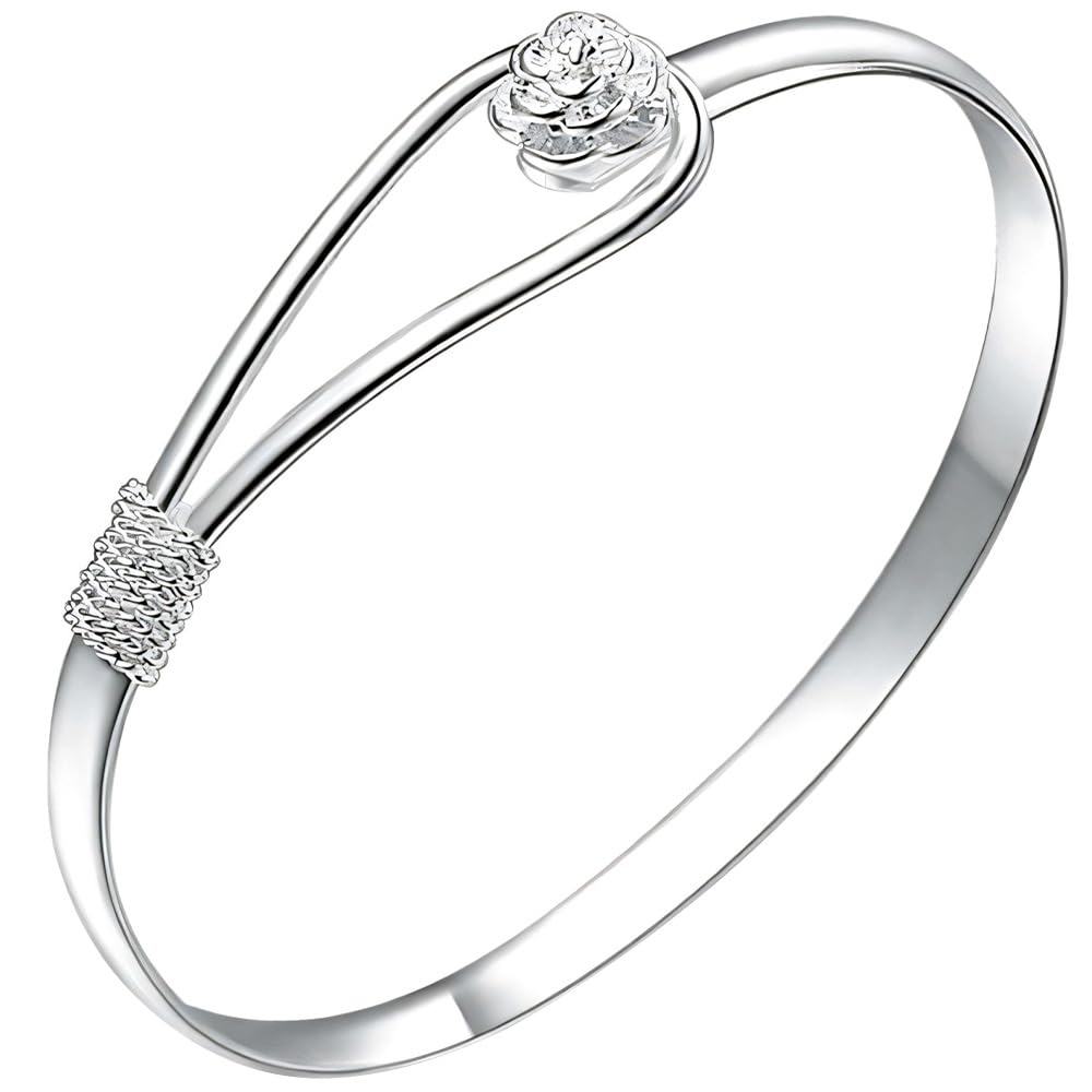 Baoaichi Handmade 925 Sterling Silver Sakura Bangle Bracelet For Women Hook Bangle Bracelet Flower Catch Loop Design Bangle Bracelet Thin Cuff Minimalist Design Jewelry Gift For Women