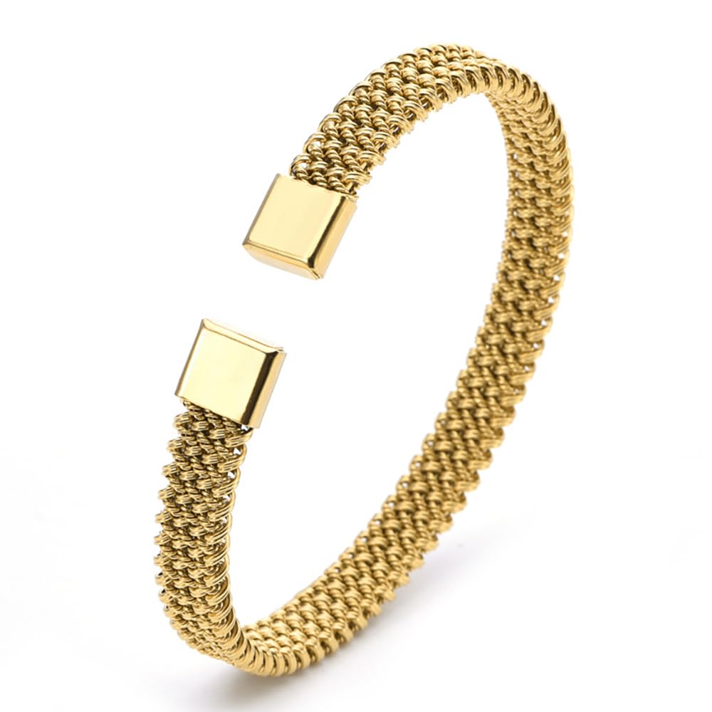 LXBQYSTO Cable Wire Twisted Cuff Bangle Bracelet For Women 14K Gold/rose/silver Stainless Steel Jewelry for Women Gift (Open-Gold)