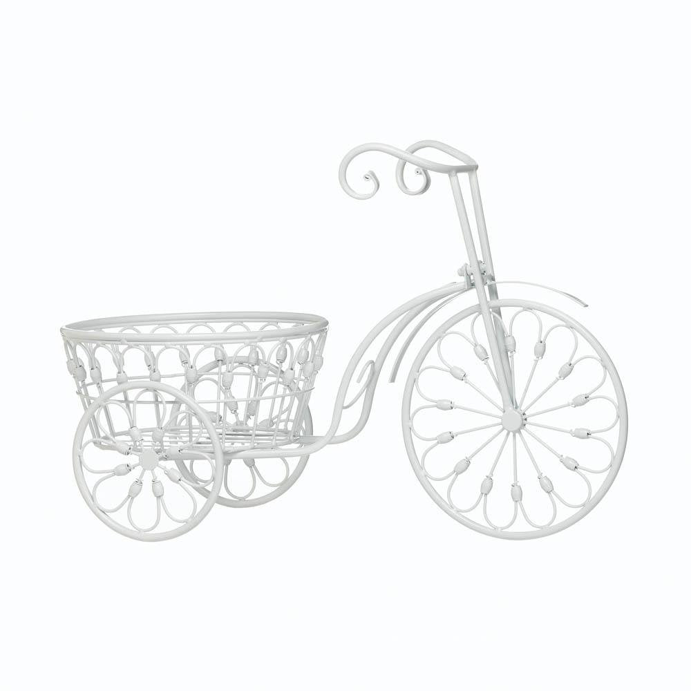 Garden Decor White Shabby Bicycle Planter Stand Indoor Outdoor Iron