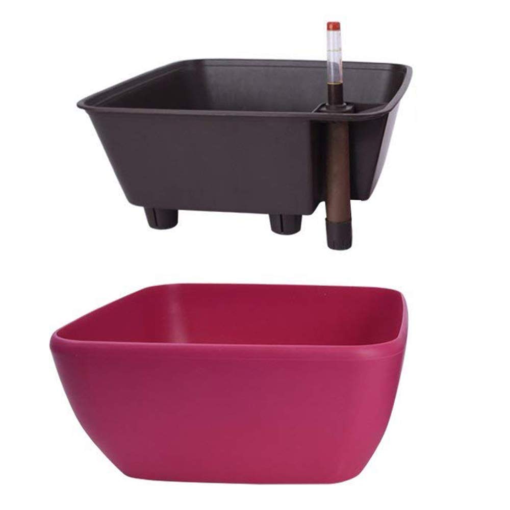 Vencer 10.8 Inch Plastic Square Self Watering Planter,Water Indicator,Ceramsite,Modern Decorative Planter Pot for All House Plants Flowers,Herbs,Vegetables,Tropical,Rose Red,VF-049R