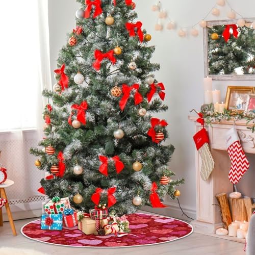 Pfrewn Valentine Tree Skirt 36" Red Floral Vintage Hearts Christmas Tree Skirts Mother's Day Xmas Mat for Holiday Festival Party Wedding Decor