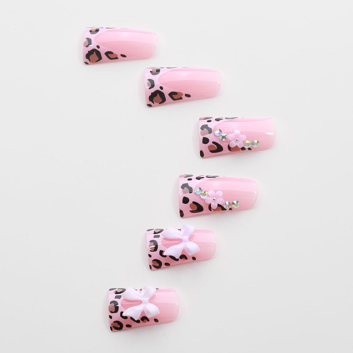 IMSOHOT Duck Press on Nails Medium French Tips Fake Nails with Leopard Print Designs Full Cover Pink Duck Feet Flared False Nails Glossy Glue on Nails DIY Acrylic Nail Supplies