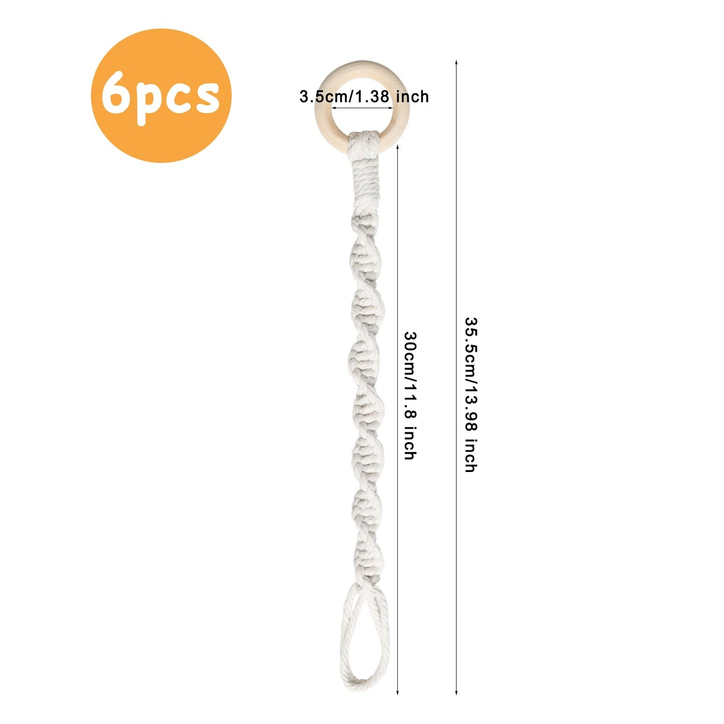 6 Pack Adjustable Macrame Plant Hanger Extenders Connectable Rope Hanging Plant Extender Handmade Woven Hanging Basket Extension with Wooden Ring for Indoor Outdoor Plant Pot Holder (Style 1, 6)