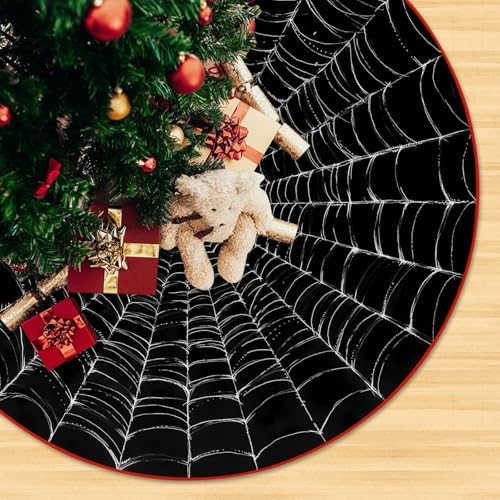 Halloween Tree Skirt Funny Halloween Spider Web Black White Christmas Tree Skirt Carpet Mat Funny Party Decor Supplies for Xmas Christmas Tree Skirt 36"