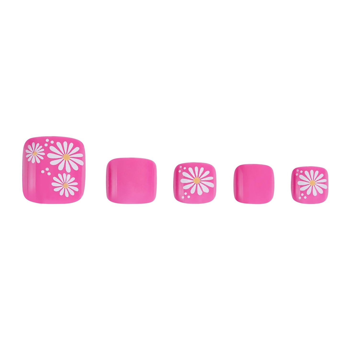 PaintLab Press-On Pedicure, Pinkie Tootsie, Pink with Flowers, Reusable False Toenails Kit, 24 Pieces