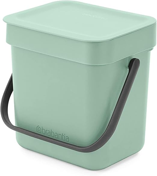 Brabantia Sort & Go Kitchen Countertop Food Scraps Compost Bin | XS / 0.8 Gal / 3L | Jade Green | Removable Stay-Open Lid, Carry Handle, Easy-Clean Recycling Box | Wall Bracket Sold Separately