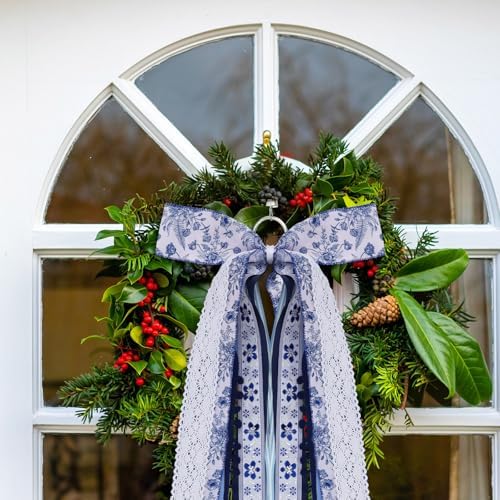 Suncalla 2 Pcs Chinoiserie Ribbon Bow for Wreath Sash for Front Door