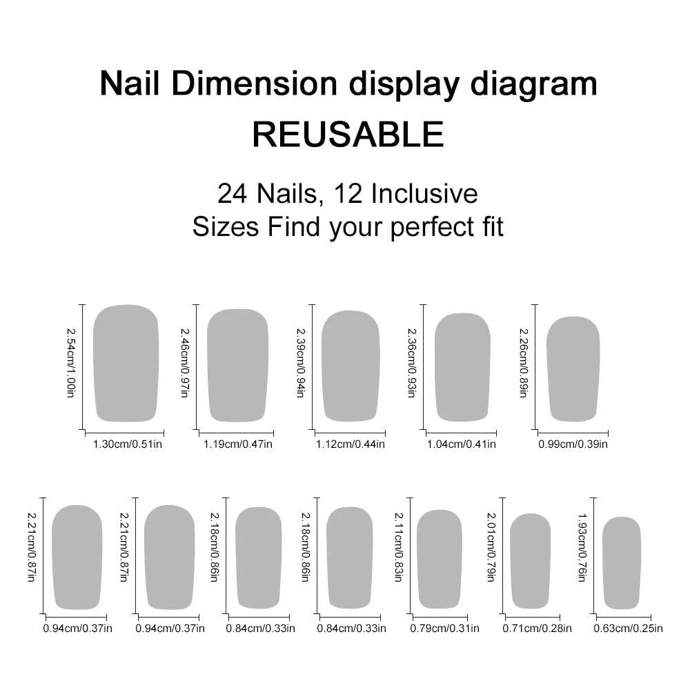 CTTHNBD Press on Nails Square - Medium, White French Tip Fake Nails - with Butterfly Design Stick on False Nails for Women - 24 Pcs