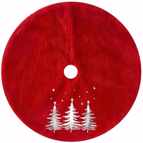 Red Christmas Tree Skirt, 36 Inch Christmas Faux Fur Tree Skirt for 4-6 Ft Christmas Tree Xmas Small Tree Skirt for Christmas Tree Decorations Indoor Holiday Winter Farmhouse Decorations