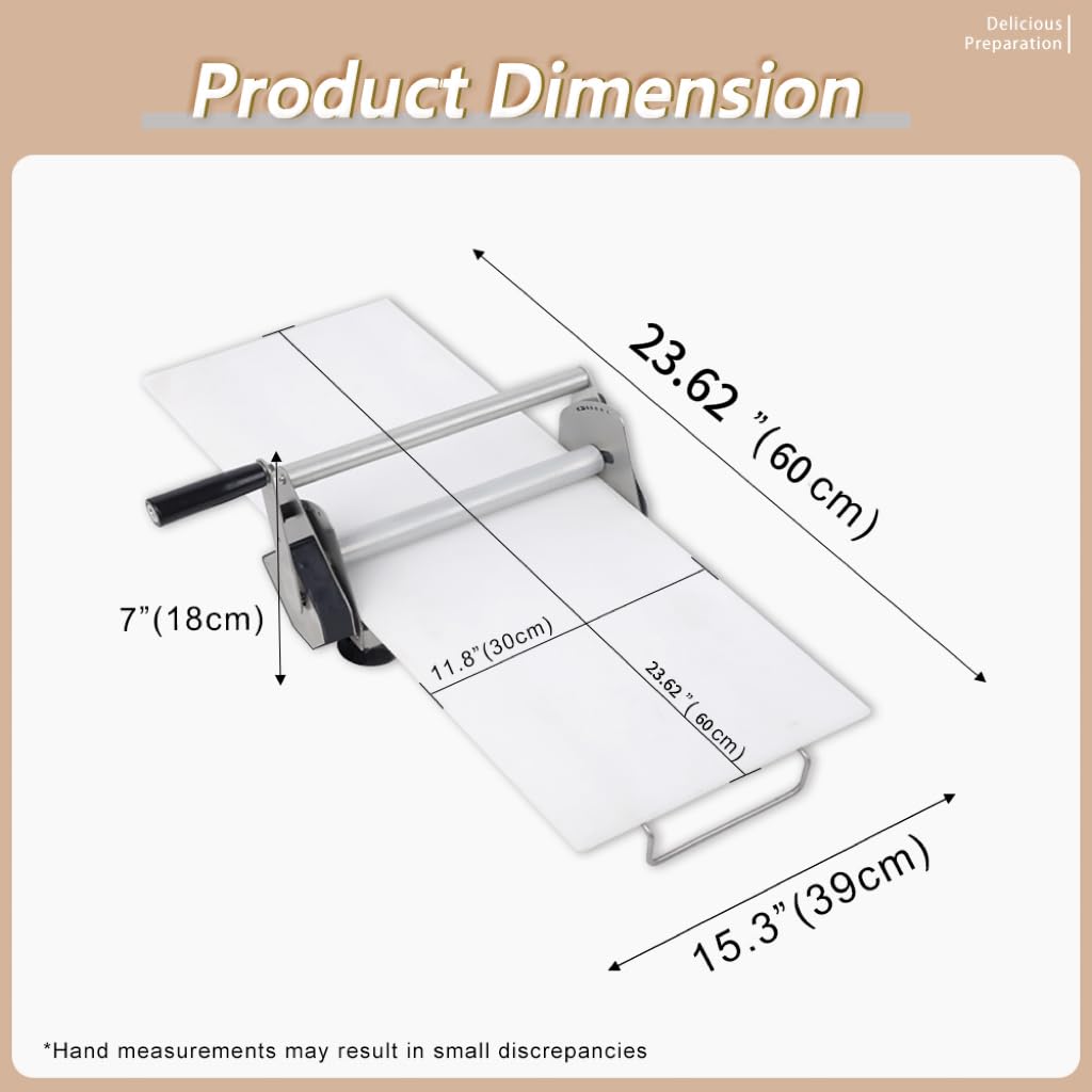 304 Stainless Steel Dough sheeter,Pastry Board and Fondant Roller, Manual, 12" Wide, 1-20mm Adjustable Thickness, Manual Operation,Board length 23.62 inch dough sheetre machine