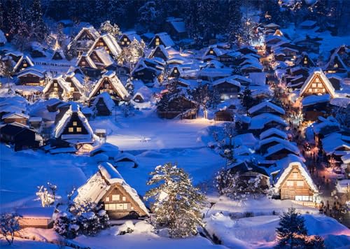 20x10ft Fabric Christmas Backdrop Winter Rustic Village Night View Scenery Photography Background Kids Adults Christmas New Year Party Decoration Photo Studio Props - size: 20x10FT