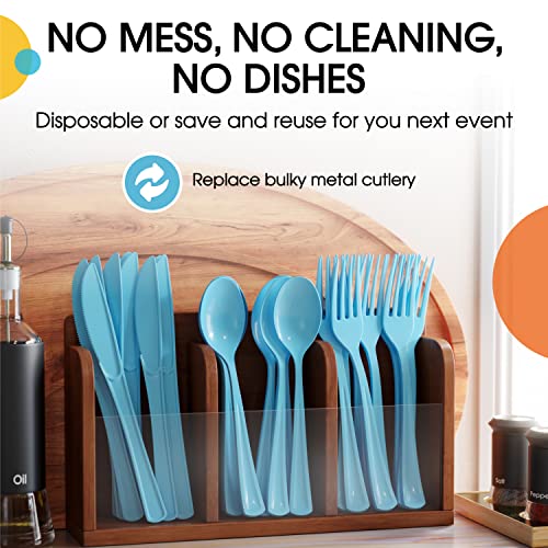 Party Solids Light Blue Plastic Forks 200 Pcs Light Blue Forks Disposable Utensils Heavy Duty Plastic Cutlery Set Disposable Cutlery Sets Flatware Sets Silverware Set Party Supplies & Party Tableware - color: Light Blue