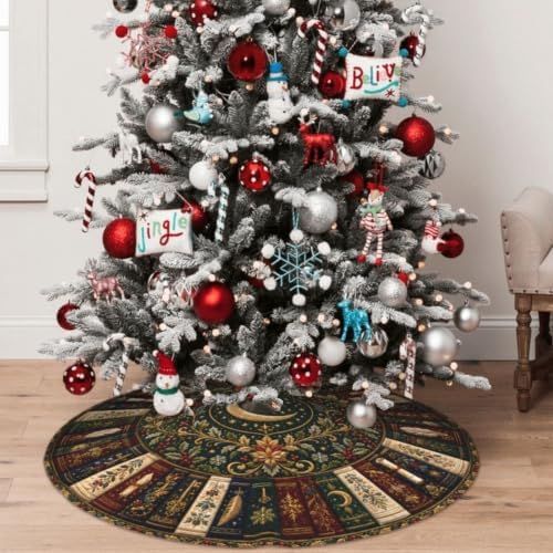 Magic Book Christmas Tree Skirt Xmas Tree Skirt, Winter Christmas Tree Mat for Home Party Holiday Indoor Outdoor Decorations