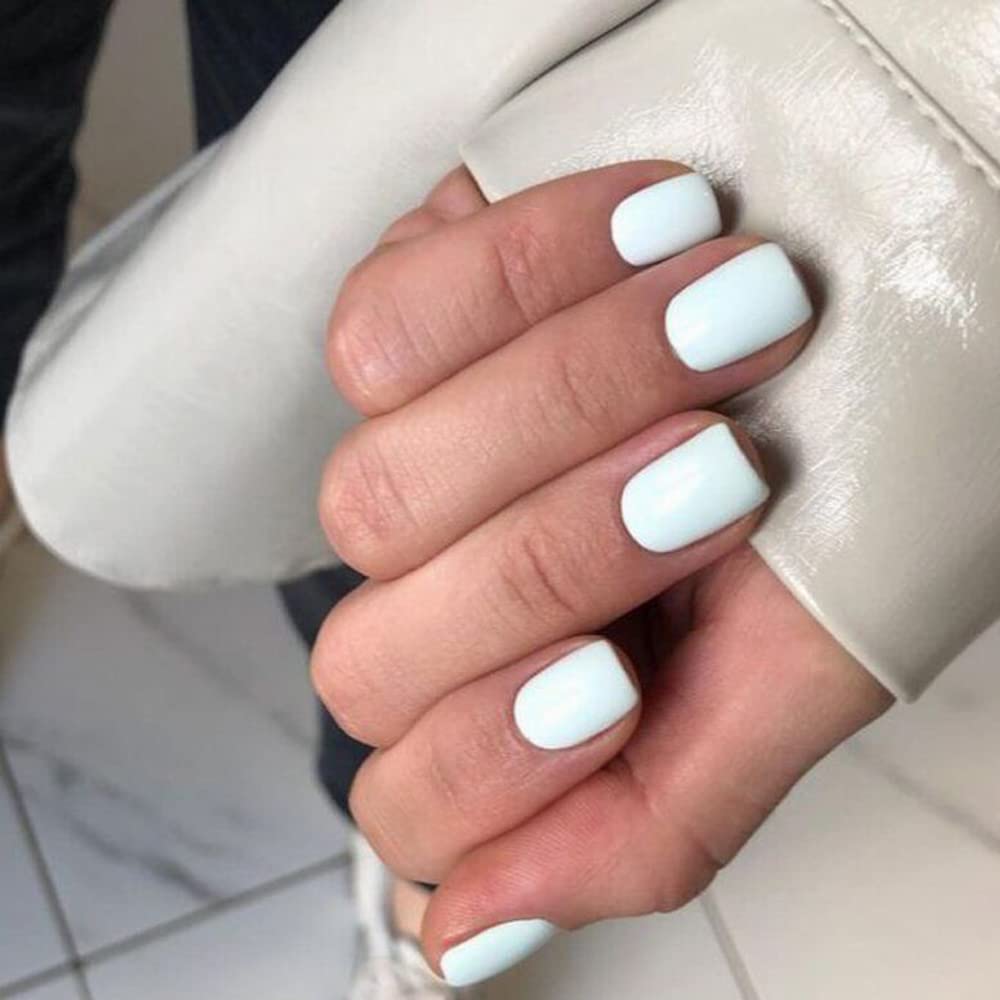 Matte White Press On Nails Short Square, KXAMELIE Gel Nails Glue on Acrylic Nails Press ons Featured Protective Coat Thick Reusable Fake Nails Solid Color 24 Short Coffin Artificial Nails