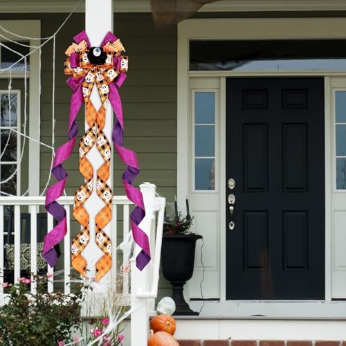 Riceshoot Extra Long Halloween Tree Topper Large Scary Bow, 13 x 53 Inch