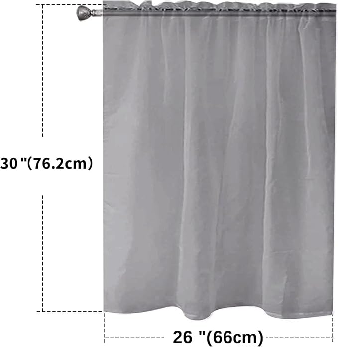 SpaceDresser Basic Rod Pocket Sheer Voile Window Curtain Panels Grey 1 Pair 2 Panels 26 Width 30 Inch Long for Kitchen Bedroom Children Living Room Yard(Grey,26 W x 30 L)