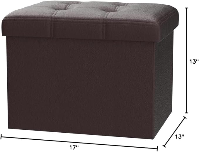 Storage Ottoman, Folding Foot Stool with Thicker Foam Padded Seat Small Leather Storage Ottoman Bench Foot Rest for Living Room Foldable Coffee Table 17x13x13in,Brown