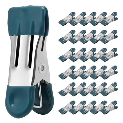 Clothes Pins Heavy Duty 30 Pack - 2.17 Inch Metal Chip Clips, Clothespins for Photo Drying Clothesline Laundry Sock, Bag Clips for Food Kitchen Stainless Steel with Rubber, Dark Green - color: Dark Green