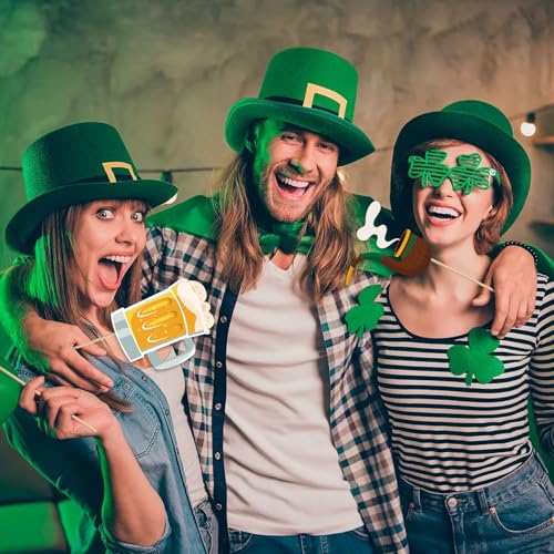 St. Patrick's Day Photo Booth Props, 24 Pcs St Patricks Day Decorations Irish Shamrock Selfie Props, Irish Day Photography Green Photo Booth Props for Women Man Saint Patrick's Day Party Decorations