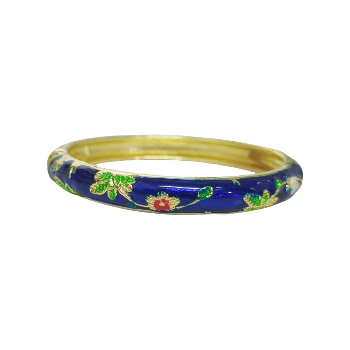 Cloisonne Bracelet For Women, Chunky Bangle Trendy Cute Flower Enamel Bangles Multi Tone Engraved Cuff Gold Plated Bracelets Stackable Wife Jewelry Friendship Gift (Dark Blue, One Size)