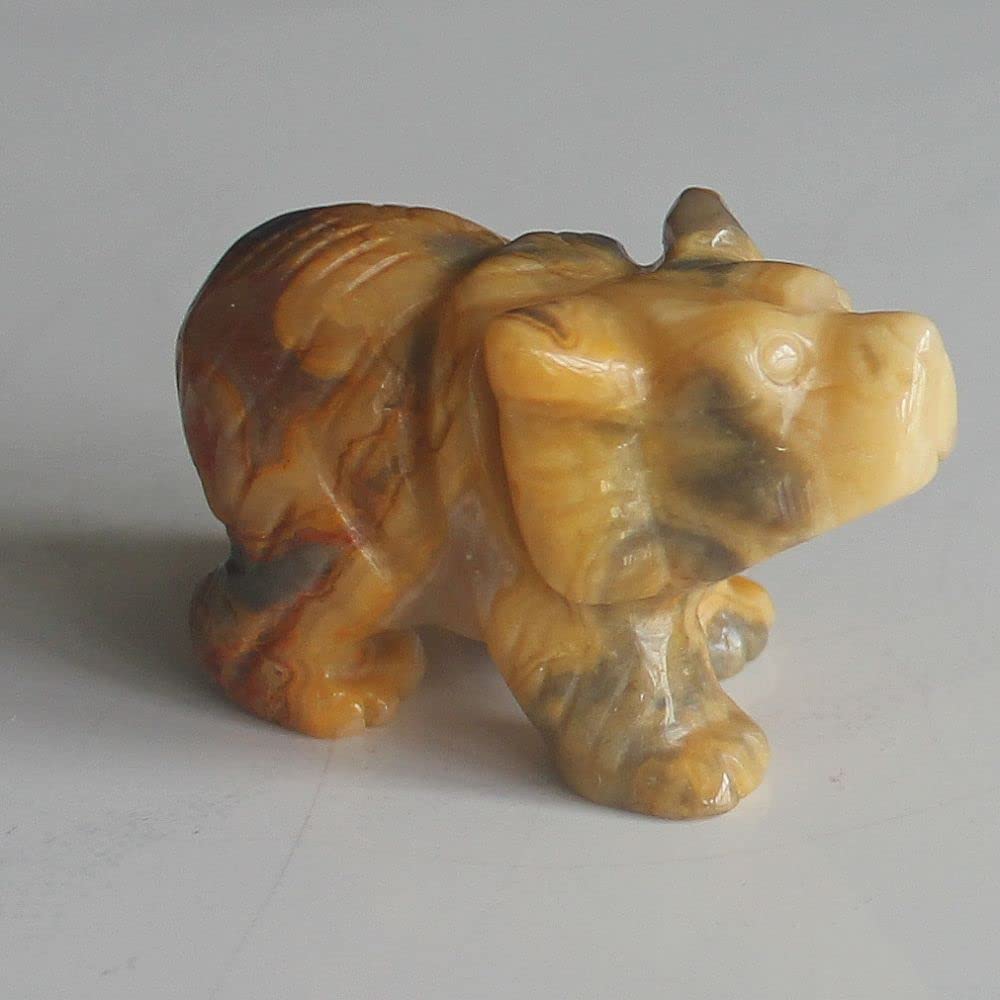 HLbshi Hand Carved Mixed Gemstone Crystal Bear Figurine Animal Carving Statue Home Decor 1.5'' (Crazy lace Agate)