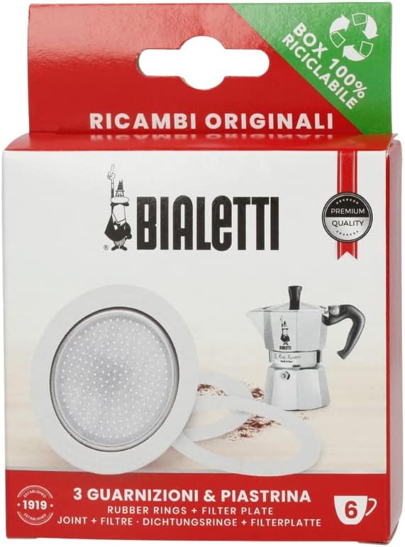 Bialetti Spare Parts, Includes 3 Gaskets and 1 Plate, Compatible with Moka Express, Fiammetta, Break, Happy, Dama, Moka Timer and Rainbow (6 Cups)