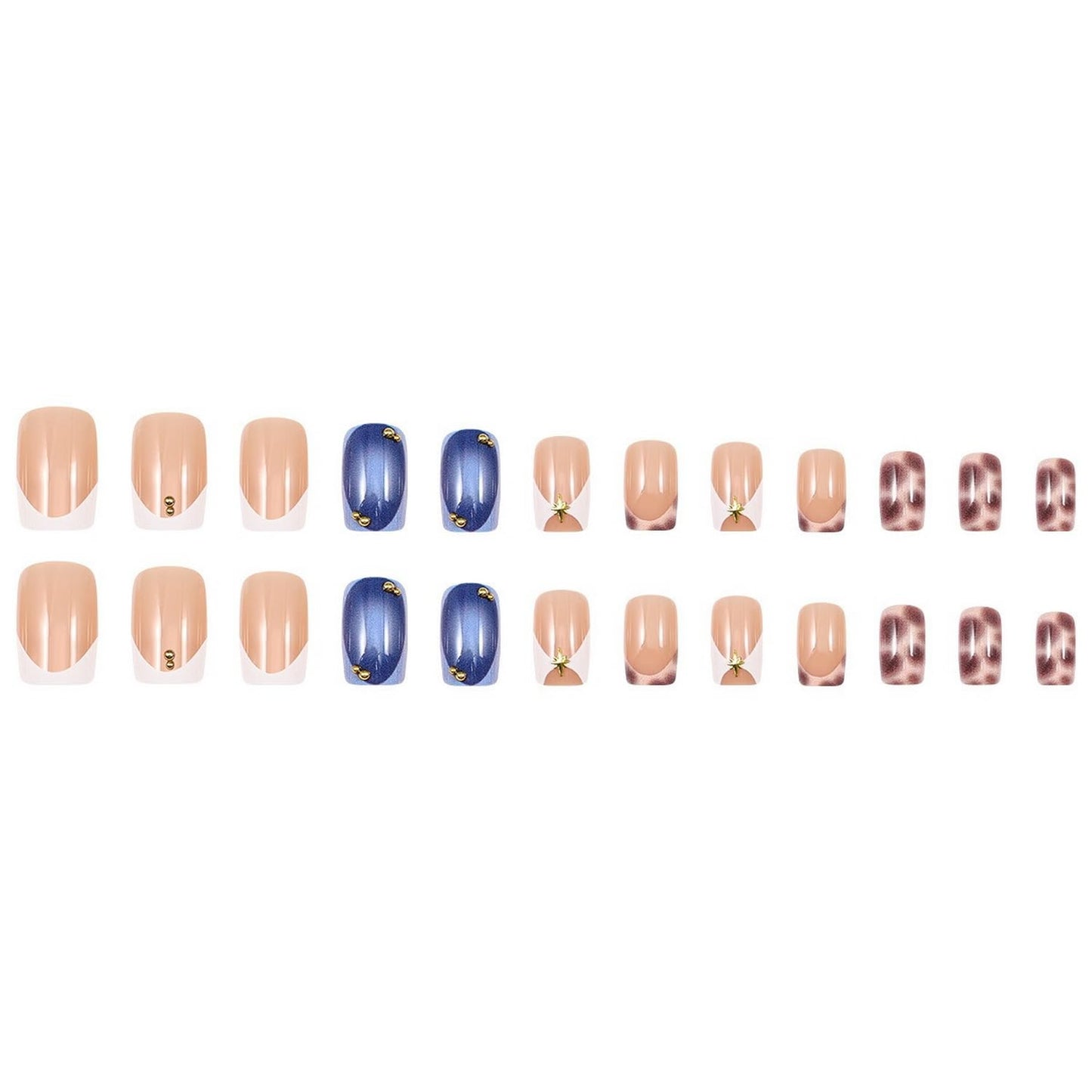 Leopard Press on Nails Short Square Shaped Fake Nails with Glossy Design Leopard Print French Tips False Nails Full Cover Reusable Stick on Nail for Women Manicure Kit 24 Pcs