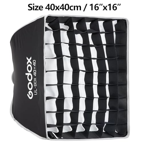 Godox 16" Small Square Softbox Quick Release, UL 40x40cm Universal Bowens Mount Soft Box Fast Setup for Studio Photography, Streaming, Video Lights with Diffusers/Honeycomb Grid/Diffuser Plate - size: 40x40cm /16"
