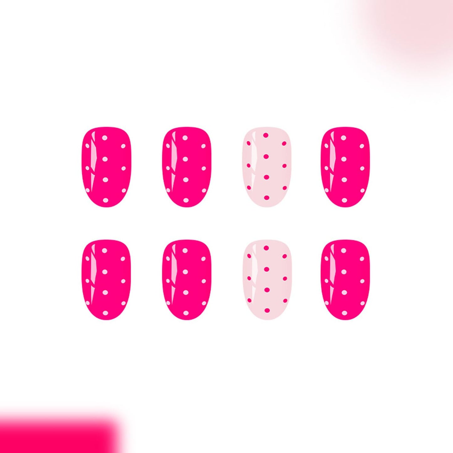 Polka Dot Press on Nails Short Oval Fake Nails with Pink Designs Short Nails Press ons Glossy Full Cover Pink Polka Dot Glue on Nails Reusable Artificial False Nails for Women Manicure